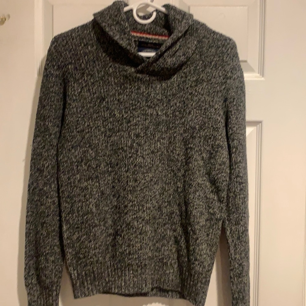 American eagle XS extra small grey pull over knitted cotton shawl neck sweater